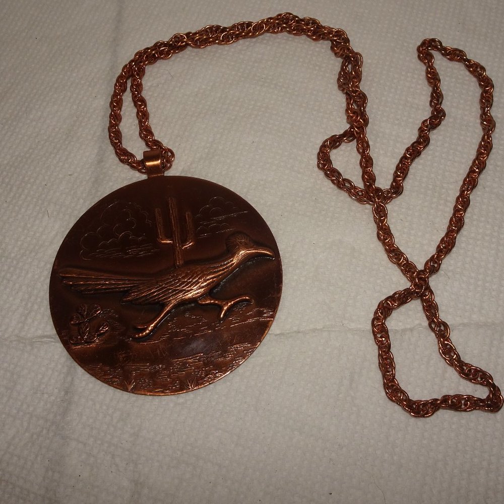 Vtg. Bell Trading Solid Copper Roadrunner Necklace - image 2